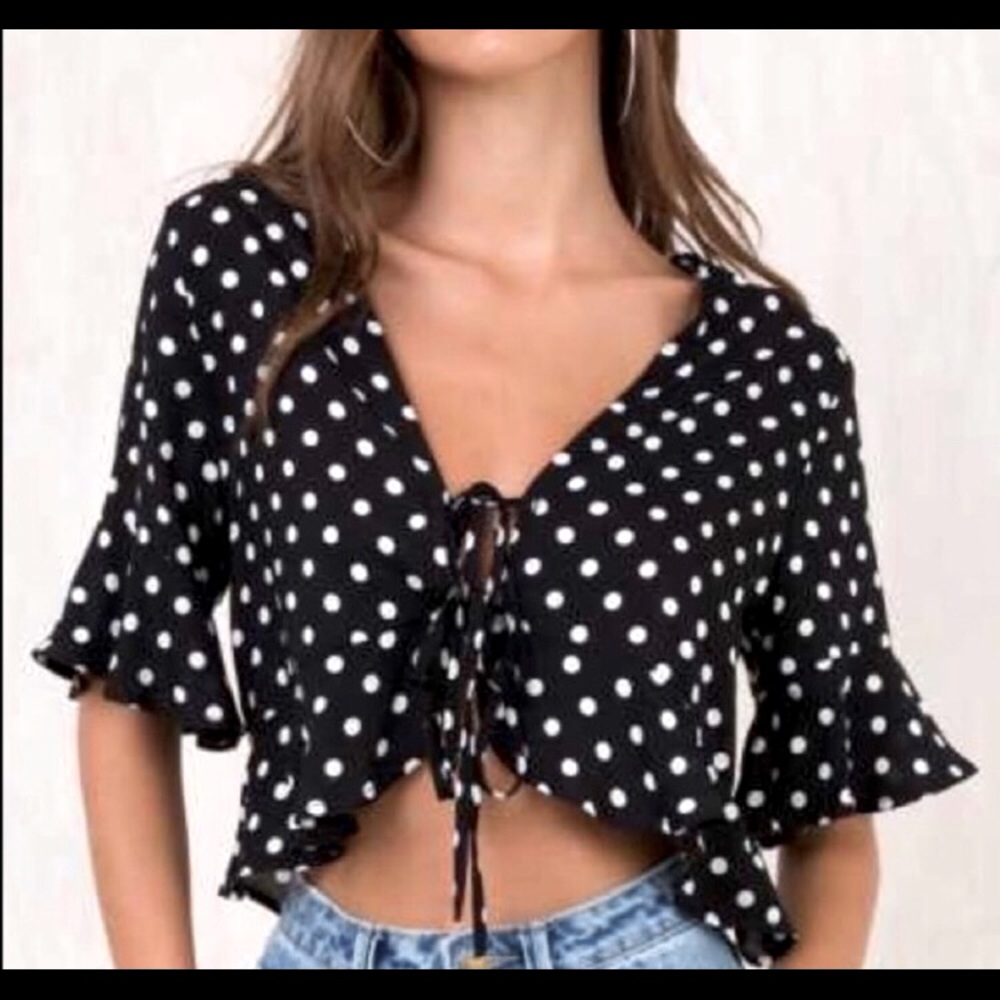 Princess Polly Polka dot tie front crop top